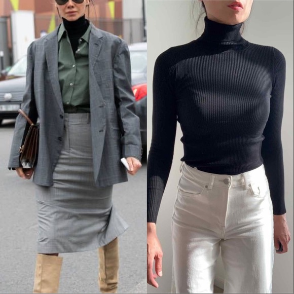 SOFT HIGH NECK SLIM FIT SWEATER TOP - BLACK - Picture 5 of 14